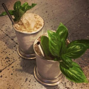 An image of the Beer Julep cocktail submitted by n0tquitethere that contains American Gin, Sloe Gin, Lemon, Simple Syrup, Basil, Pale Ale and Basil