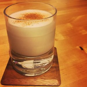An image of the Bourbon Milk Punch cocktail submitted by n0tquitethere that contains Bourbon, Milk, Honey, Vanilla Extract and Nutmeg