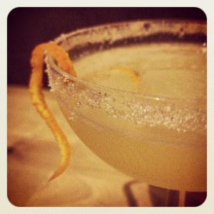 An image of the Calvados Sidecar cocktail submitted by n0tquitethere that contains Lemon, Caster Sugar, Cinnamon, Apple Brandy, Curaçao Triple Sec, Lemon and Orange