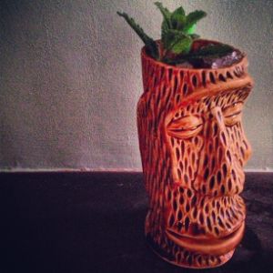 An image of the Caribbean Punch cocktail submitted by n0tquitethere that contains Gold Rum, Agricole Rhum, Falernum, Lime, Simple Syrup, Amaretto, Grenadine, Angostura Bitters, Root Beer and Mint
