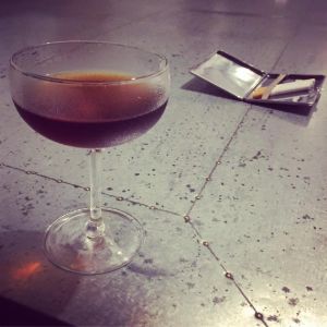 An image of the Coffee and Cigarettes cocktail submitted by n0tquitethere that contains Single Malt Scotch, Coffee Liqueur, Sweet Vermouth and Xocolatl Mole Bitters