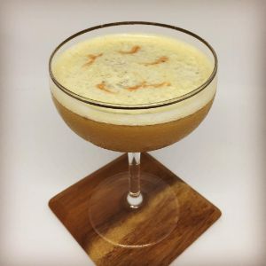 An image of the Cynar Flip cocktail submitted by n0tquitethere that contains Egg, Cynar, Simple Syrup and Whiskey Barrel Aged Bitters