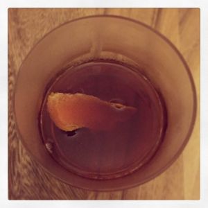 An image of the Décolletage cocktail submitted by n0tquitethere that contains Reposado Tequila, Dubonnet Rouge, Aperol, Fernet Branca and Orange