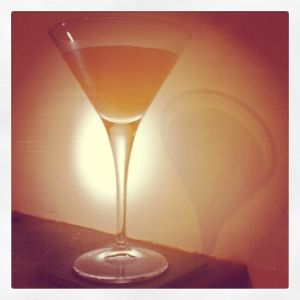 An image of the Devil's Own cocktail submitted by n0tquitethere that contains London Dry Gin, Dry Vermouth, Curaçao Triple Sec and Angostura Bitters