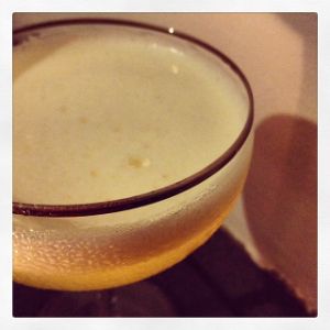 An image of the Georgia cocktail submitted by n0tquitethere that contains London Dry Gin, Lemon, Gomme Syrup, Strega and Egg