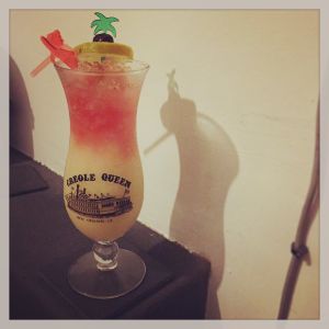 An image of the Hurricane Caeser cocktail submitted by n0tquitethere that contains Gold Rum, Agricole Rhum, Passion Fruit Syrup, Lime, Orgeat Syrup, Turin Bitters, Nutmeg, Lime and Cocktail Cherry
