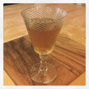 An image of the Sagarno Scaffa cocktail submitted by n0tquitethere that contains Calvados, Amontillado Sherry, Strega, Ginger Liqueur and Lemon