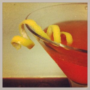 An image of the South Slope cocktail submitted by n0tquitethere that contains London Dry Gin, Aperol, Lillet Blanc, Curaçao Triple Sec, Lemon and Lemon