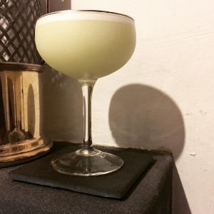 An image of the Spanish Monk cocktail submitted by n0tquitethere that contains London Dry Gin, Green Chartreuse, Lemon, Simple Syrup and Egg