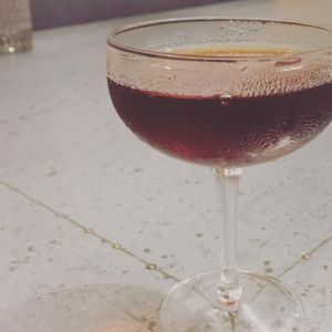 An image of the Transatlantic Giant cocktail submitted by n0tquitethere that contains Bourbon, Smith & Cross, Cynar, Sloe Gin, Crème de Cacao Blanc and Angostura Bitters