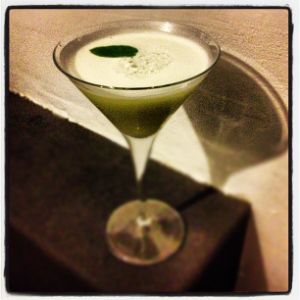 An image of the Vauvert Slim cocktail submitted by n0tquitethere that contains Grapefruit, Green Chartreuse, Lime, Mint, Egg and Single Malt Scotch